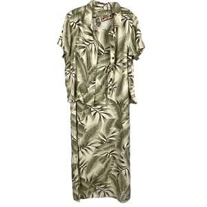Caribbean Joe Maxi Dress Sheath Column Hawaiian Shirt Jacket Large Fern Tropical